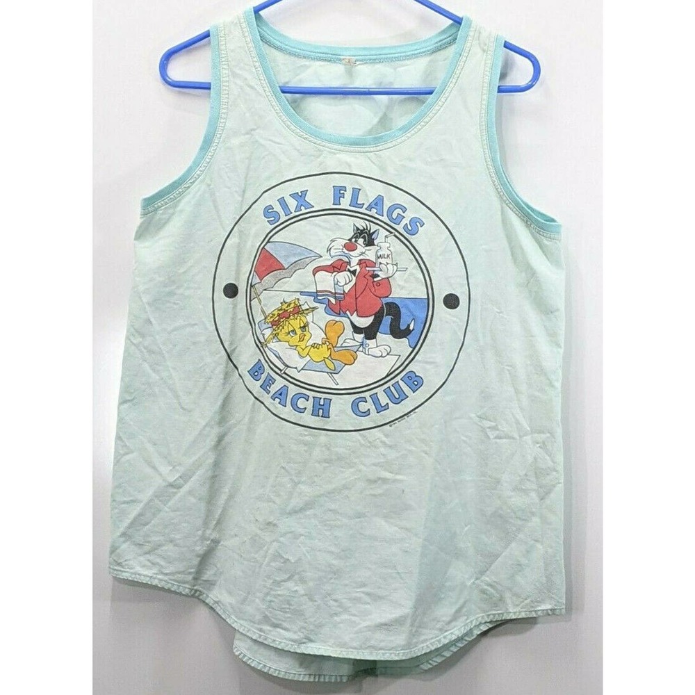 Six Flags Beach Club T Shirt Tweet Sylvester 1988 Looney Tunes Tank Top Large